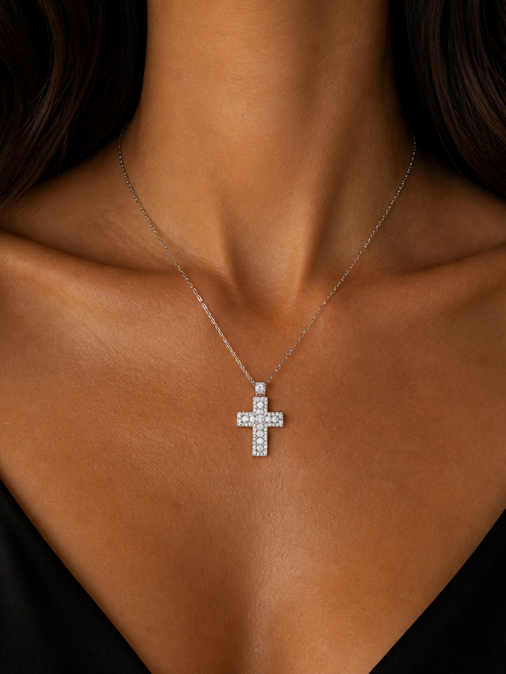 Collanina croce diamantata argento 925