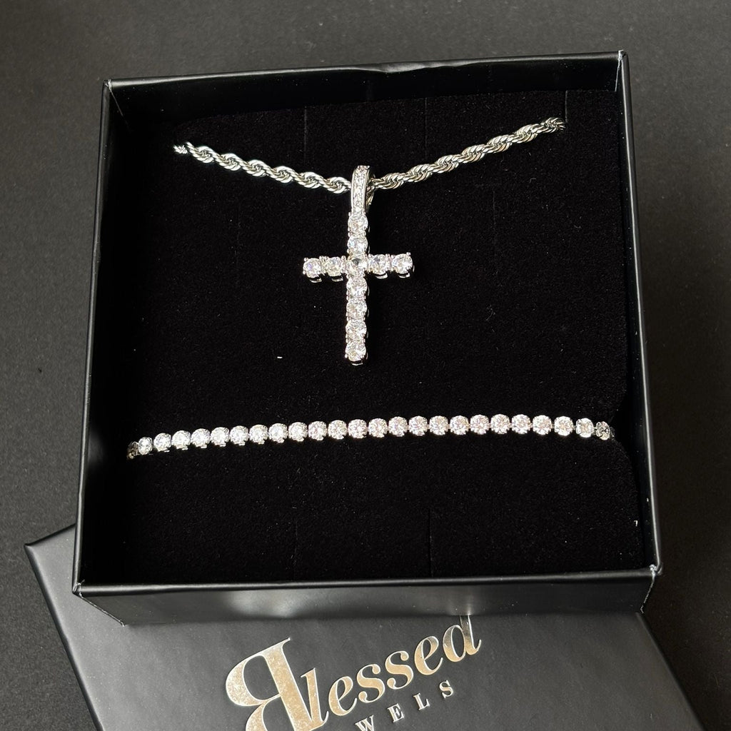 Combo Bracciale Tennis + Collana Croce